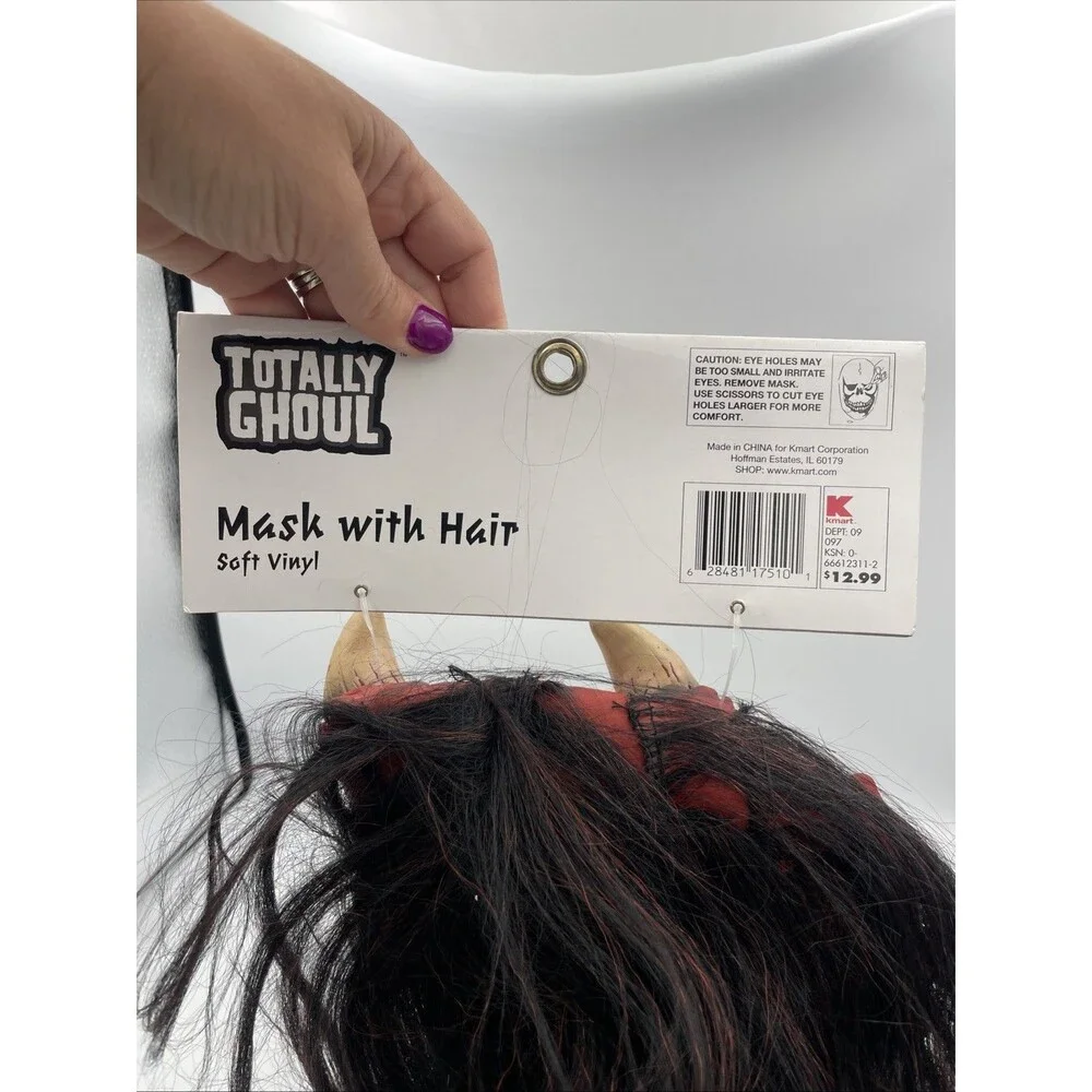 NWT Halloween VTG Kmart Totally Ghoul Super Hair Mask Devil Satan Scary